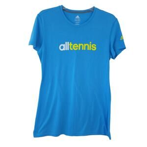 Adidas Climalite All Tennis Short Sleeve Tee Large Blue Yellow Womens Athletic